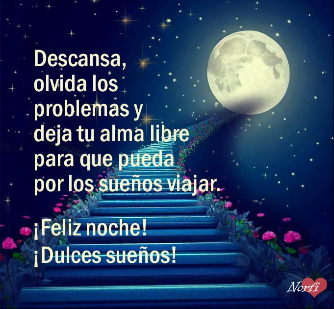Escalera a la luna con frase de buenas noches