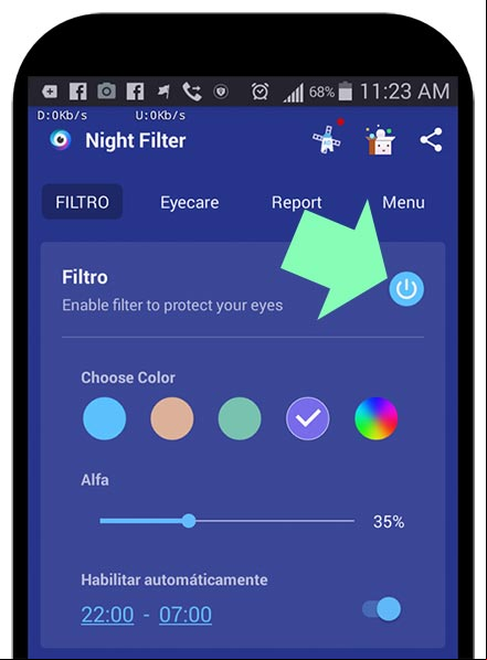 Aplicacion Filtro de Luz Azul en un móvil con Android Aplicacion Filtro de Luz Azul en un móvil con Android