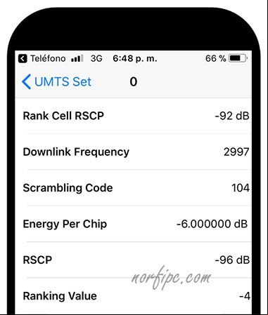 Indicadores del canal y la frecuencia en una red 3G en Field Test del Iphone Indicadores del canal y la frecuencia en una red 3G en Field Test del Iphone