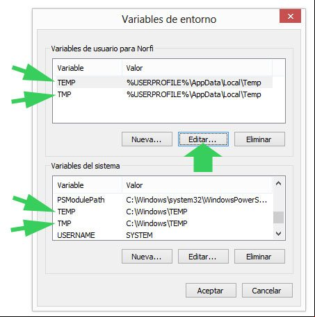 Herramienta de istración de las variables de entorno