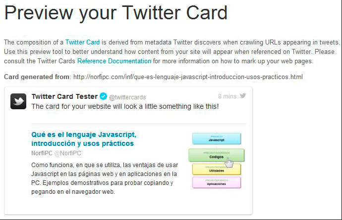 Probar el funcionamiento de Twitter Card