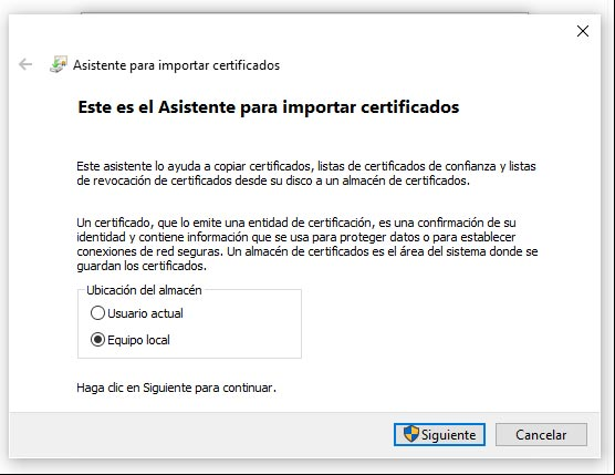Importar un certificado Importar un certificado