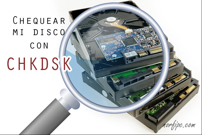 Revisar y reparar discos duros con CHKDSK en Windows Imágenes de varios discos duros y una lupa encima revisandolos