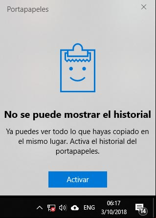 Activar el Portapapeles en Windows 10