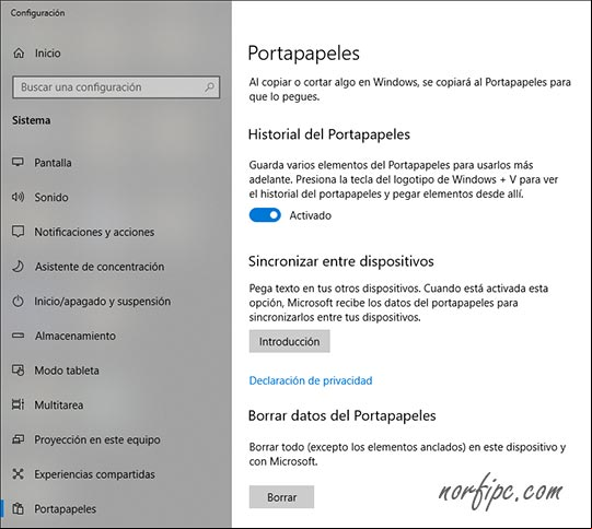 Habilitar el Portapapeles en la Configuración de Windows