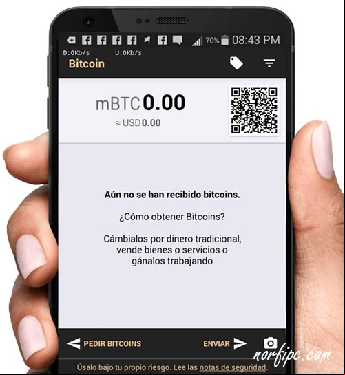 Captura de la aplicación móvil Bitcoin Wallet