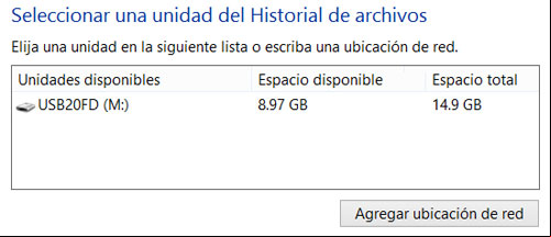 Seleccionar unidad para el Historial de archivos Seleccionar unidad para el Historial de archivos
