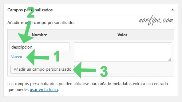 Crear un campo personalizado para agregar la etiqueta descripción a las publicaciones en WordPress Crear un campo personalizado para agregar la etiqueta descripción a las publicaciones en WordPress